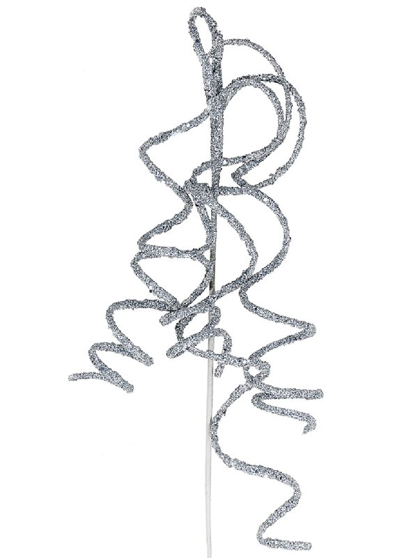 Silver Glitter Curly Weeping Willow Branch Long Christmas Stem | 58cm