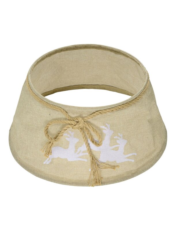 62cm Burlap & Prancing Reindeer Christmas Tree Collar With Rope Bow