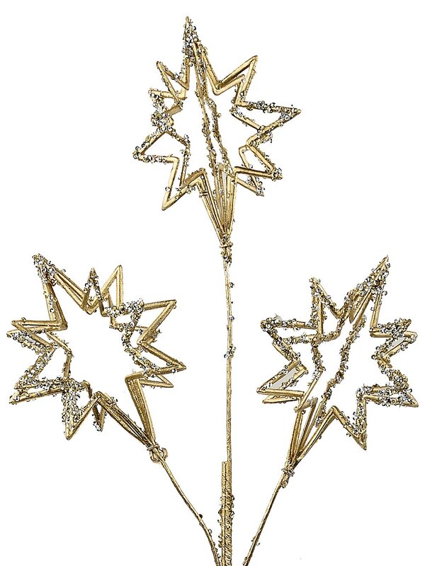 Gold 3D Wire Starburst Spray With Metallic Sequins Long Christmas Stem | 62cm