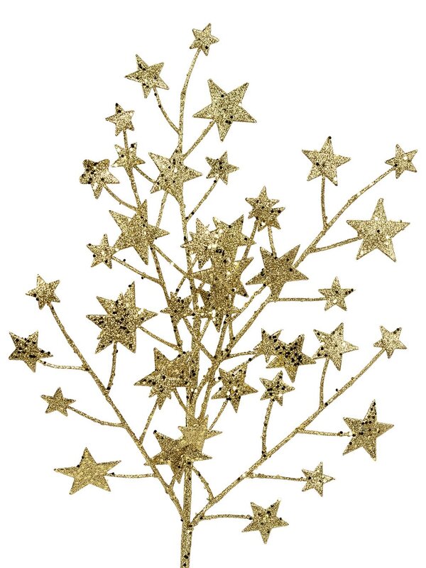 Gold Glitter & Sequin Stars Spray Long Christmas Stem | 62cm