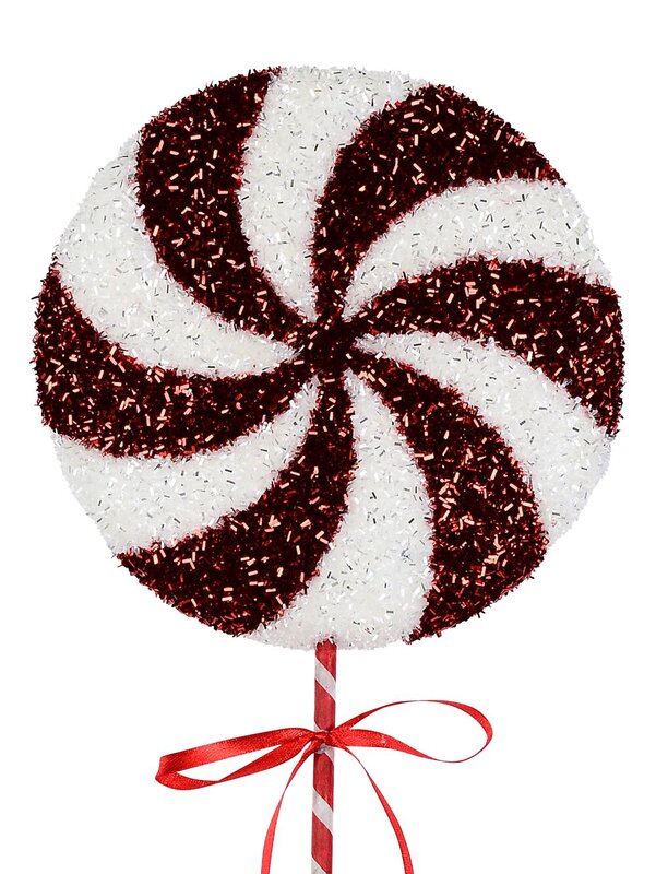 Red & White Candy Swirl Tinsel Plaque Long Christmas Stem | 66cm
