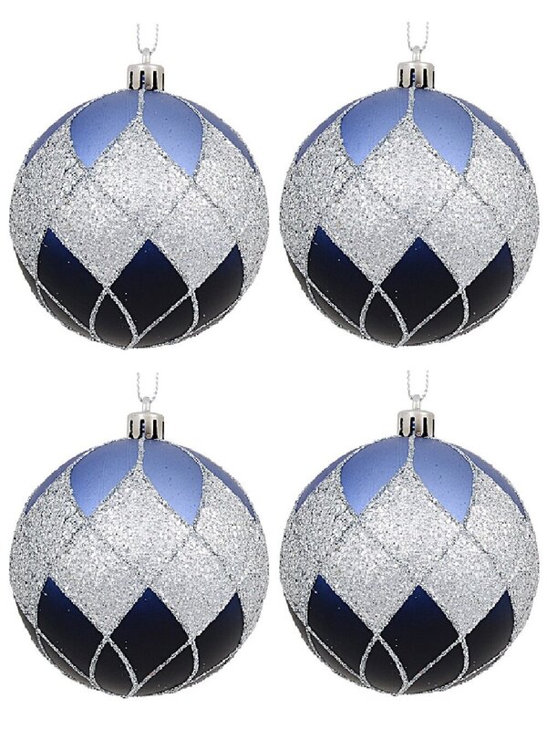 6x Dynamic Ombre Blue Statement Glitter Quadrilateral Baubles | 80mm