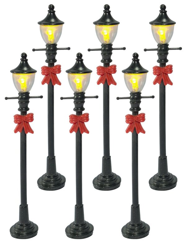 6x Illuminated Black Street Lamp Posts Village Accessories | 10cm