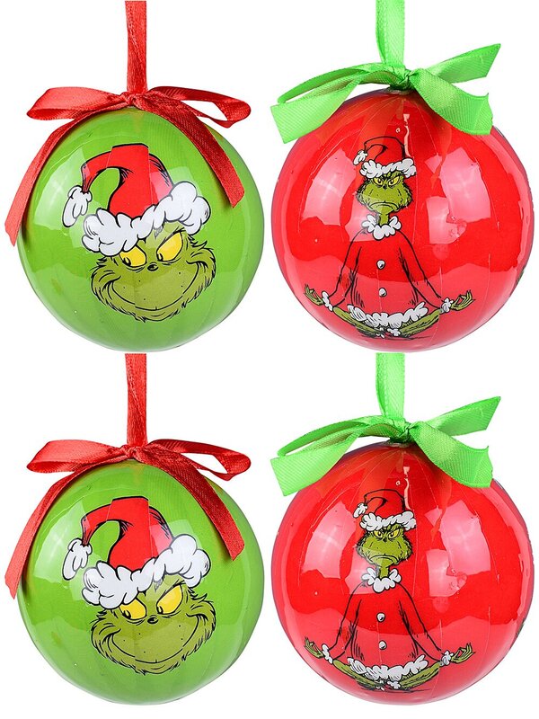 6x Whimsical Red & Green Essential Grinch Boxed Baubles | 70mm