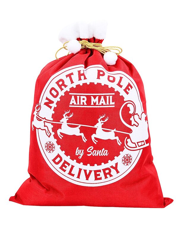 70cm Red Jute Look White North Pole Air Mail Stamp Santa Sack