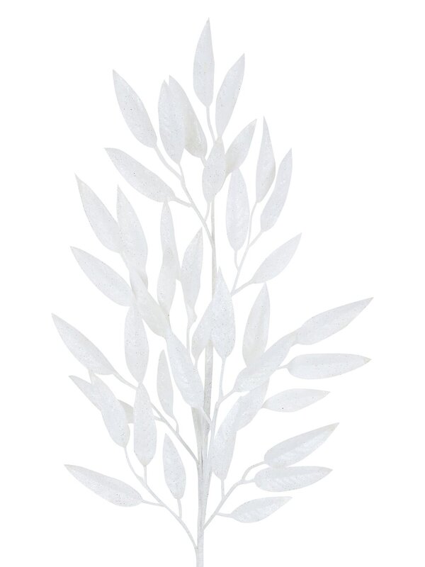 White With Silver Glitter Gum Leaf Look Spray Long Christmas Stem | 76cm