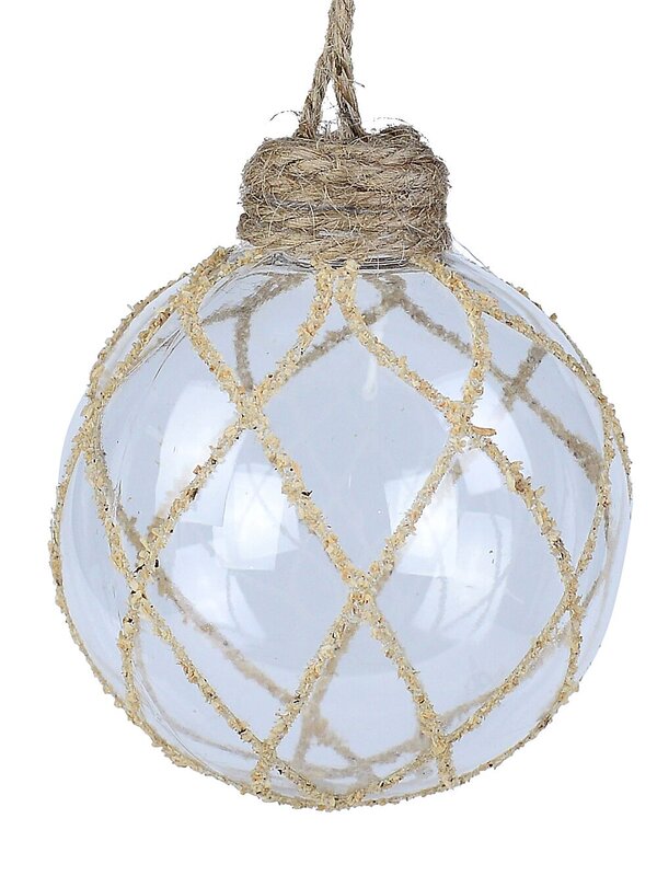 80mm Clear Christmas Ball Bauble With Natural Textured Lines Pattern