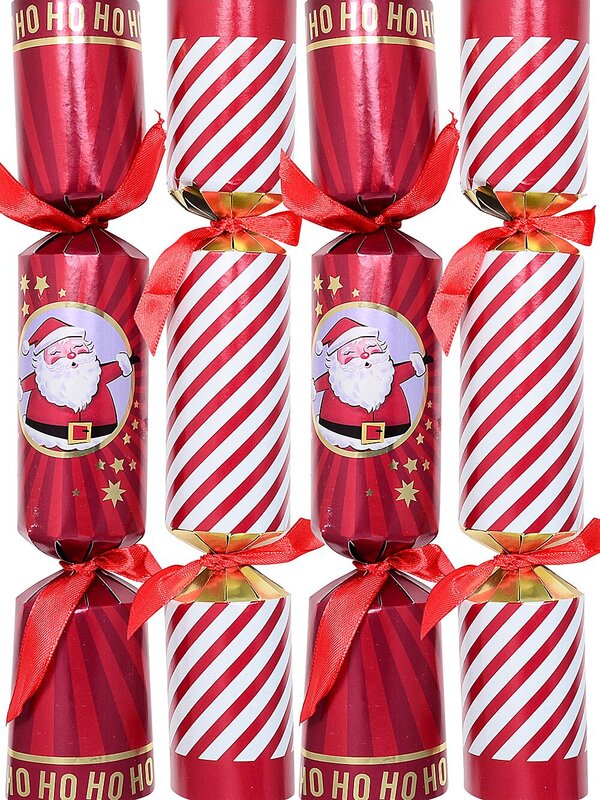 8x 30cm Red & White Santa & Candy Stripe With Shiny Gold Cracker Bon Bons