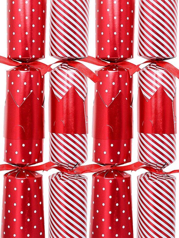 8x 30cm Red & White With Candy Stripes & Dots Christmas Cracker Bon Bons