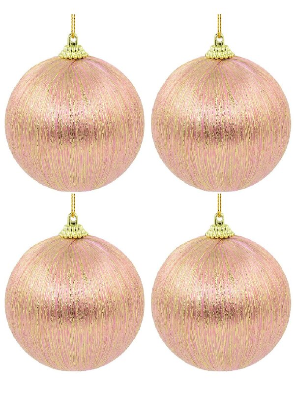 8x Opulent Pink & Gold Statement Metallic Thread Baubles | 75mm