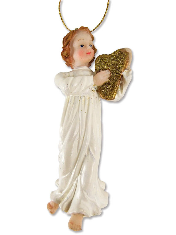 Angel Playing Harp Hanging Ornament - 10cm