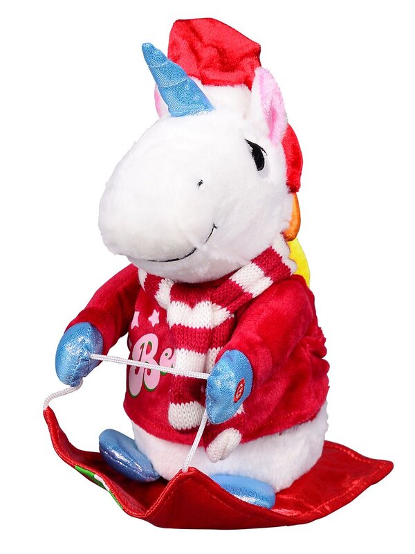 Animated & Colourful Christmas Unicorn On Sled - 23cm