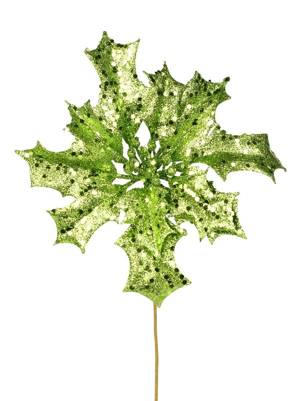 Apple Green Glitter Poinsettia Pick on Single Stem - 28cm