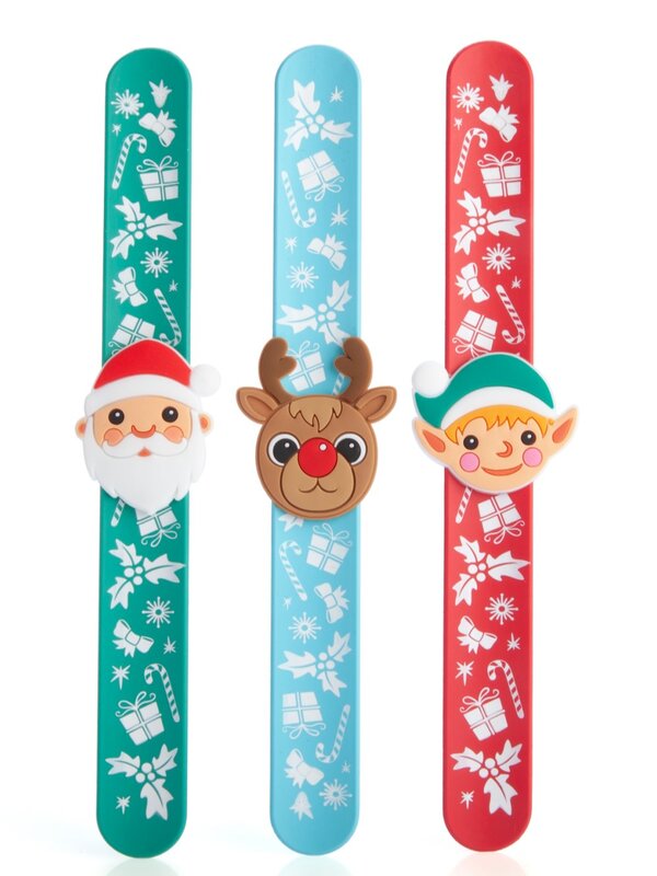 Assorted Christmas Snap Wristbands | Santa Elf Or Reindeer Slap Bands
