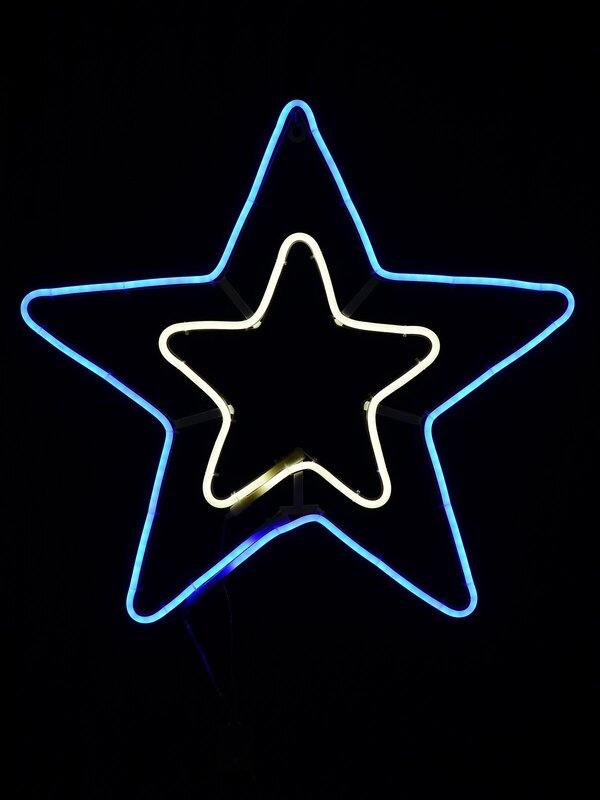 Blue & Cool White Christmas Stars Neon Christmas Light Silhouette - 63cm