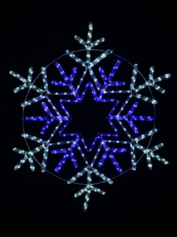 Blue & Cool White LED Radiating Snowflake Rope Light Silhouette - 1m