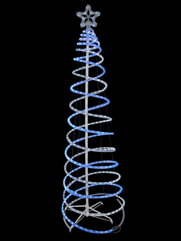 Blue & Cool White LED Rope Light 3D Spiral Outdoor Christmas Tree - 1.8m