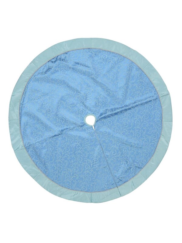 Blue & Silver Filigree Pattern With Border Christmas Tree Skirt - 1.2m