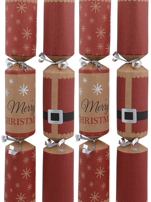 Brown & Red With Font & Santa Kraft Christmas Cracker Bon Bons - 8 x 30cm