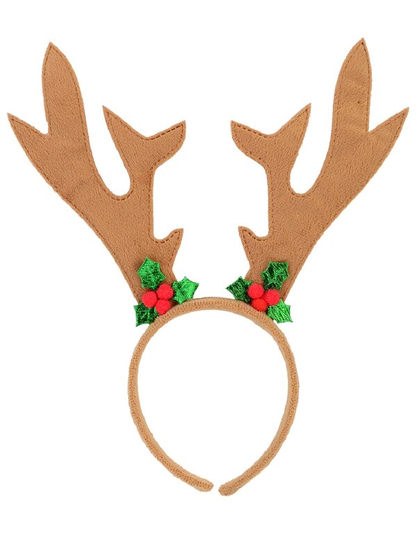 Brown Velvet Deer Antlers Christmas Headband Mistletoe | One Size Fits Most