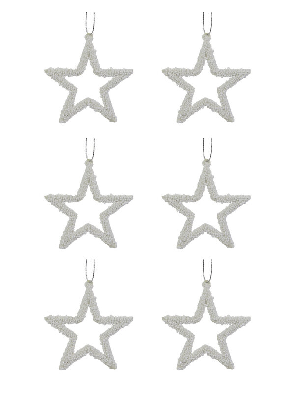 Bubble Trim Detail White Star Christmas Tree Hanging Decorations - 6 x 70mm