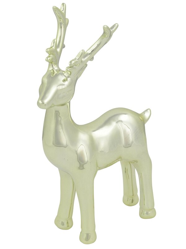Champagne Elegant Standing Cermic Reindeer Ornament - 20cm