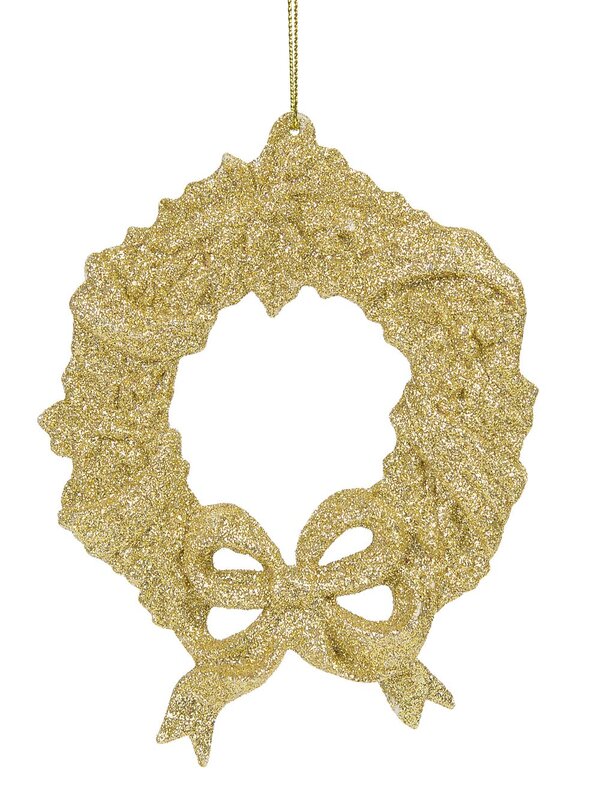 Champagne Glitter Wreath With Bow Christmas Tree Hanging Decoration - 12cm