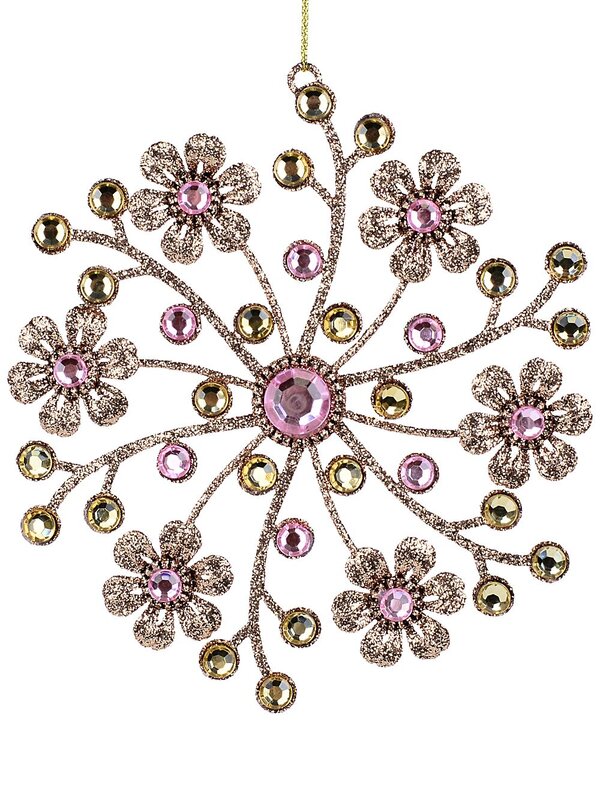 Champagne Glittered Jewelled Floral Bouquet Essential Ornament | 15cm