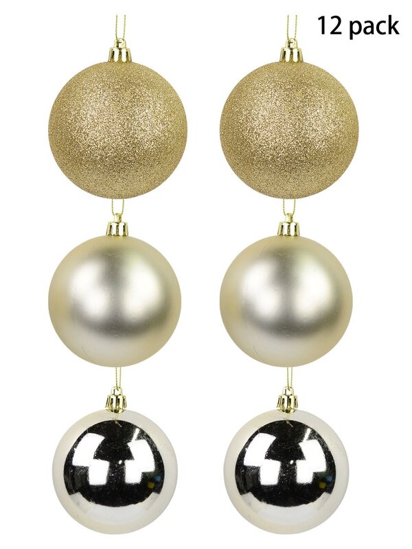 Champagne Gloss, Glitter & Pearl Baubles - 12 x 80mm