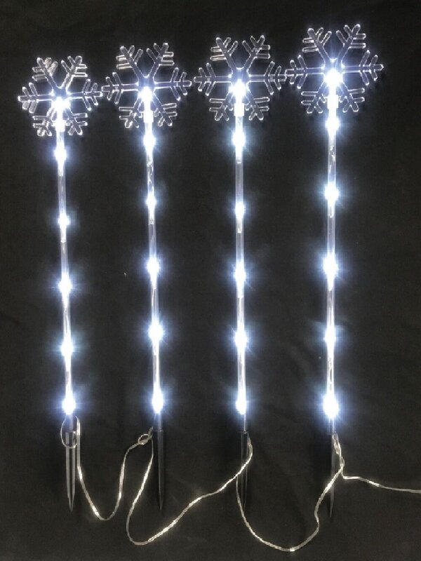 Cool White LED Snowflake On A Pole Garden Christmas Path Lights - 4 x 49cm