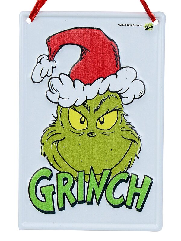 Dr. Seuss Smirking Grinch Hanging Metal Plaque Sign | 15cm