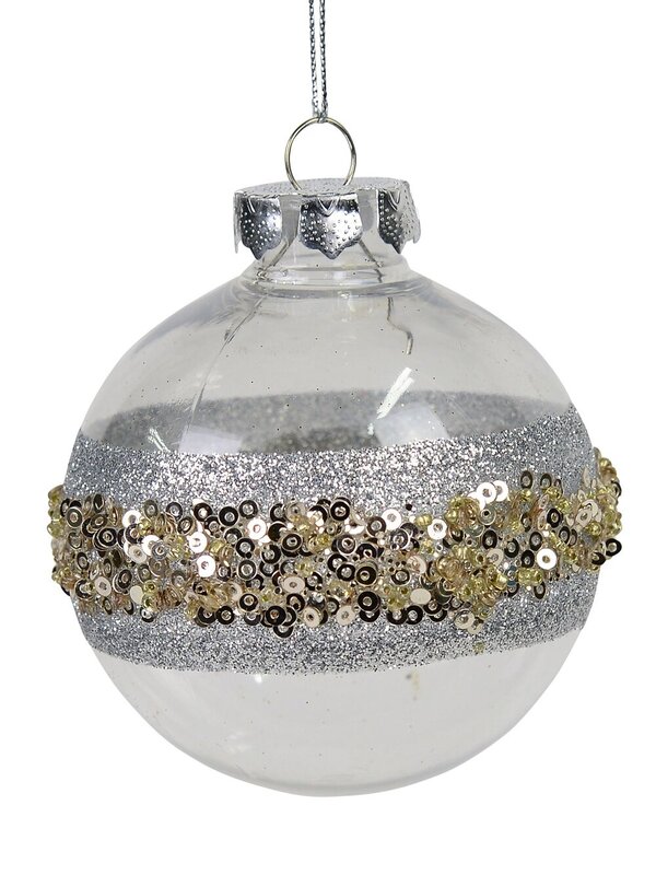 Dynamic Clear Statement Silver Glitter & Gold Sequin Baubles | 80mm