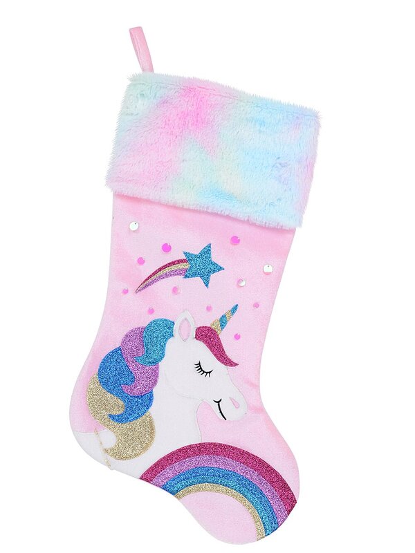 Fabulous Unicorn, Rainbow & Star Applique Velvet Christmas Stocking - 48cm