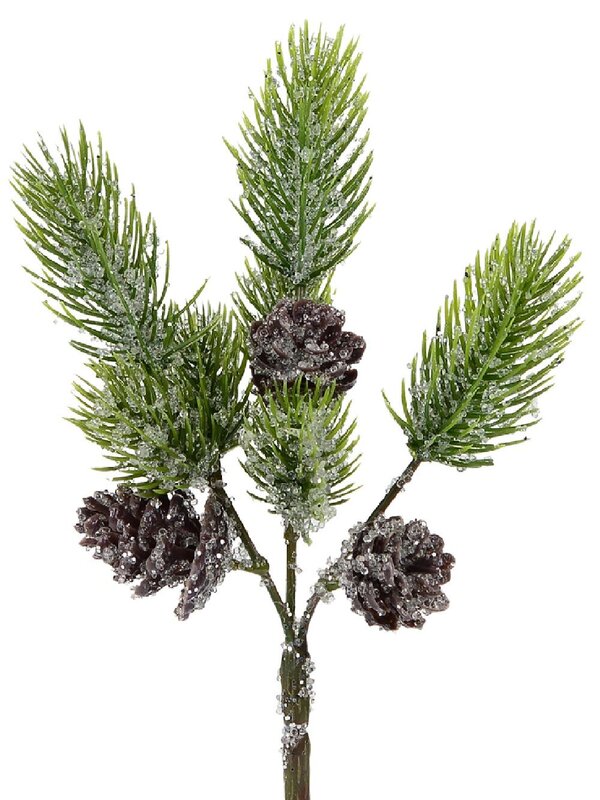 Frosted Pine Cones & Brushes Natural Look Decorative Christmas Pine Pick - 24cm
