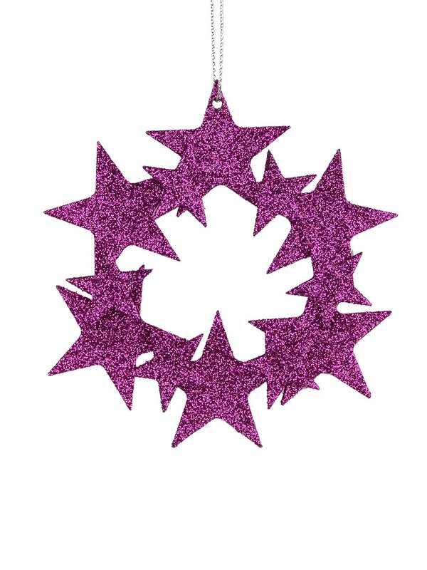 Fuchsia Glittered Star Wreath Hanging Decoration - 10cm