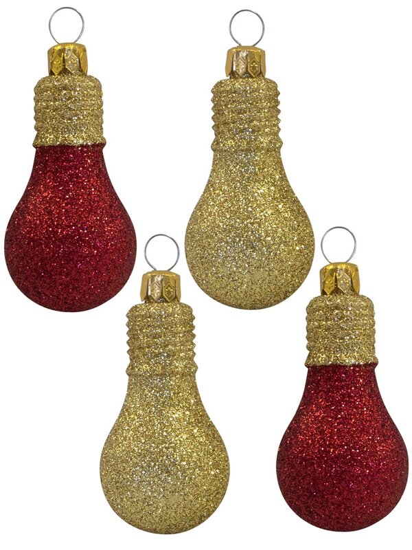 Glittered Red & Gold Light Bulb Decorations - 4 x 70mm
