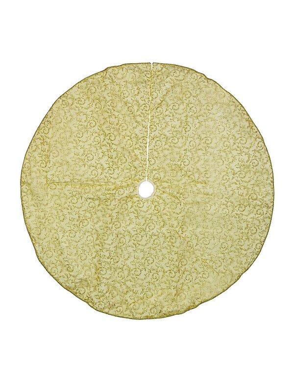Gold Glitter Tree Skirt With Traditional Print & Gold Cord Trim - 1.2m