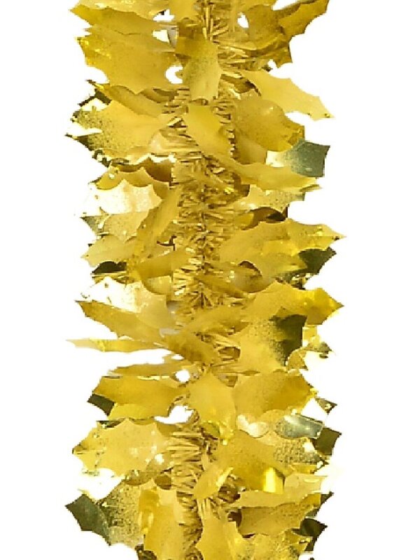 Gold Holly Leaf With Short Pine Needle Christmas Tinsel Garland - 2.7m