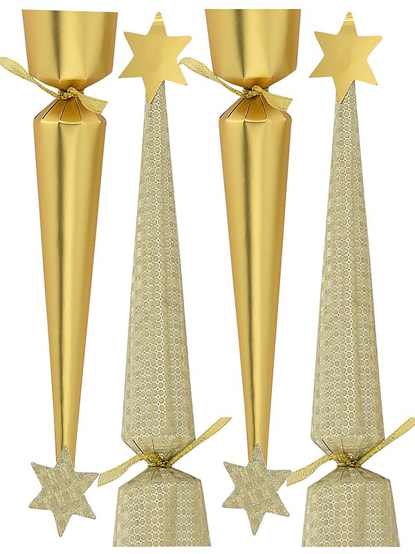 Gold Matte & Shiny Circle Pattern Christmas Tree Cracker Bon Bons - 8 x 26cm