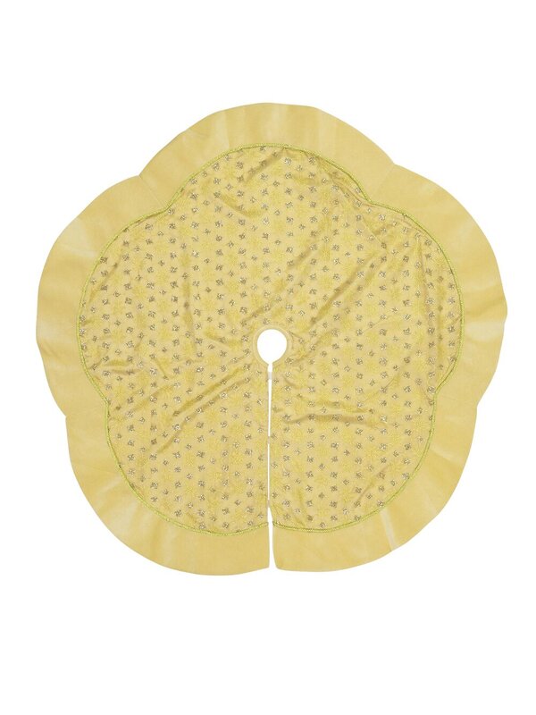 Gold Scalloped Tree Skirt With Gold Glitter Snowflake / Star Pattern - 1.2m