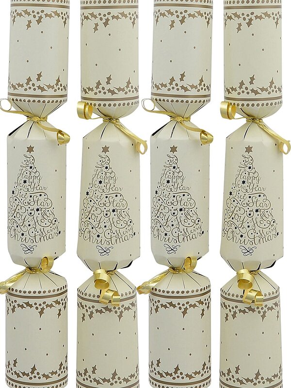 Gold Text Tree With Stars & Dots Cream Christmas Cracker Bon Bons - 50 x 26cm