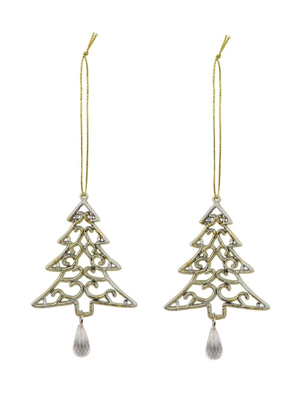 Gold Tree Shape Swirl Design Christmas Tree Hanging Decorations - 2 x 12cm
