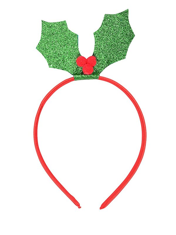 Green Glitter Holly Leaf & Red Berries Christmas Headband | One Size Fits Most