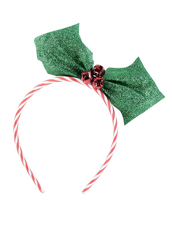Green Glitter Holly & Red Bell Berries Christmas Headband | One Size Fits Most