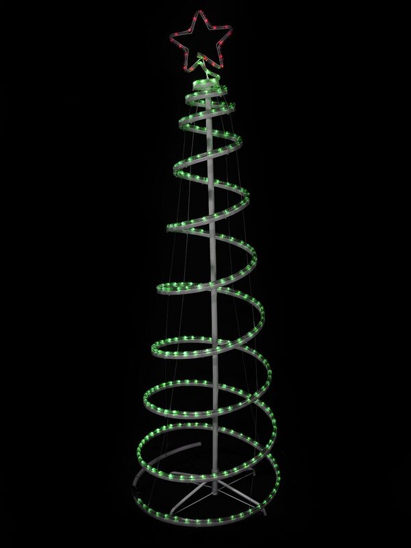 Green With Red Star 3D LED Spiral Rope Light Tree - 1.8m