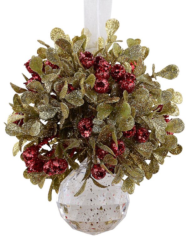 Hanging Decorative Mistletoe Cluster With Simulant Jewel Ornament - 12cm