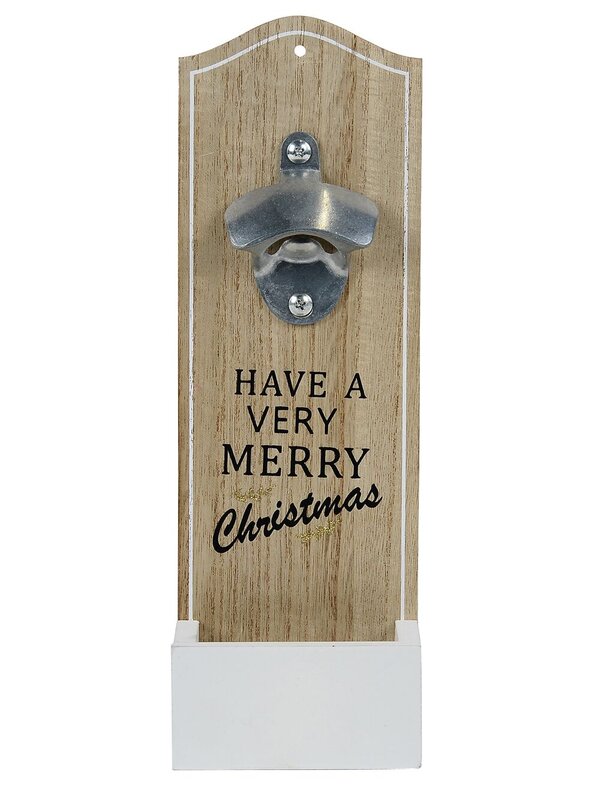 Have A Very Merry Christmas Wood Bottle Opener & Cap Catcher | 30cm