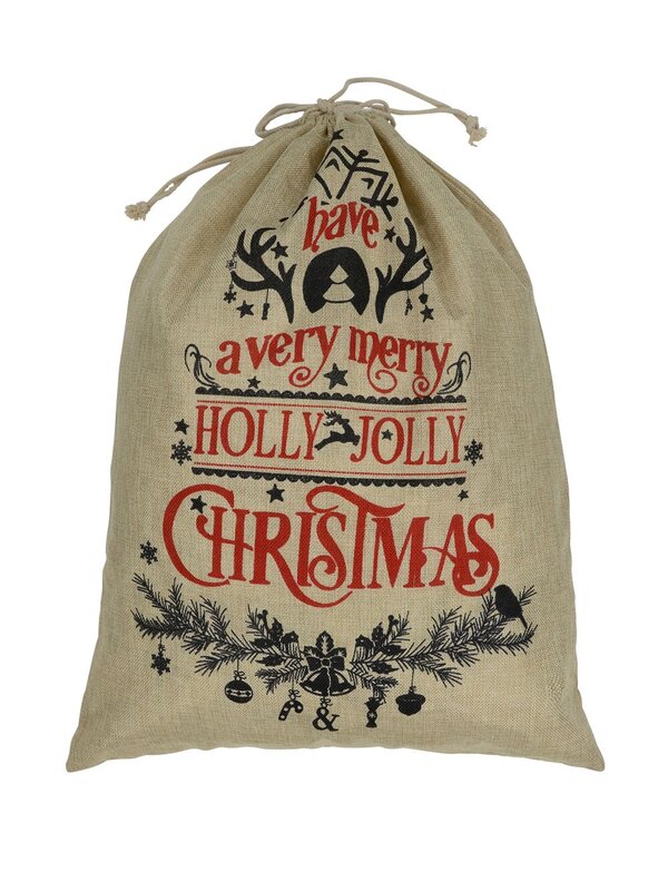 Hessian ' Have A Very Merry Holly Jolly Christmas ' Gift Santa Sack - 66cm