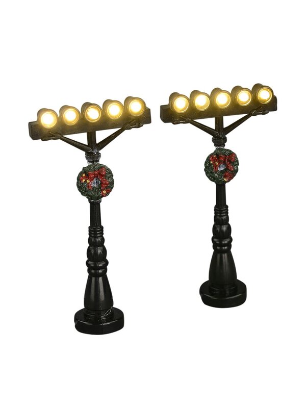 Illuminated White Santa Landing Lights Figurine Set - 2 pieces