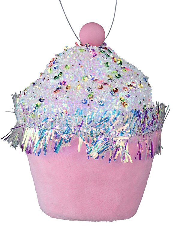 Pink Sequin Frosted 3D Cupcake Whimsical Essential Ornament | 11cm